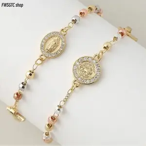Acrylic Icon Jewelry, Cross Micro-Inlaid Bead Bracelet & Necklace. Fade-Resistant Color-Preserving Copper Accessory, Light Luxury Sparkling Ornament, Ideal Christmas Gift for Women Daily Wear