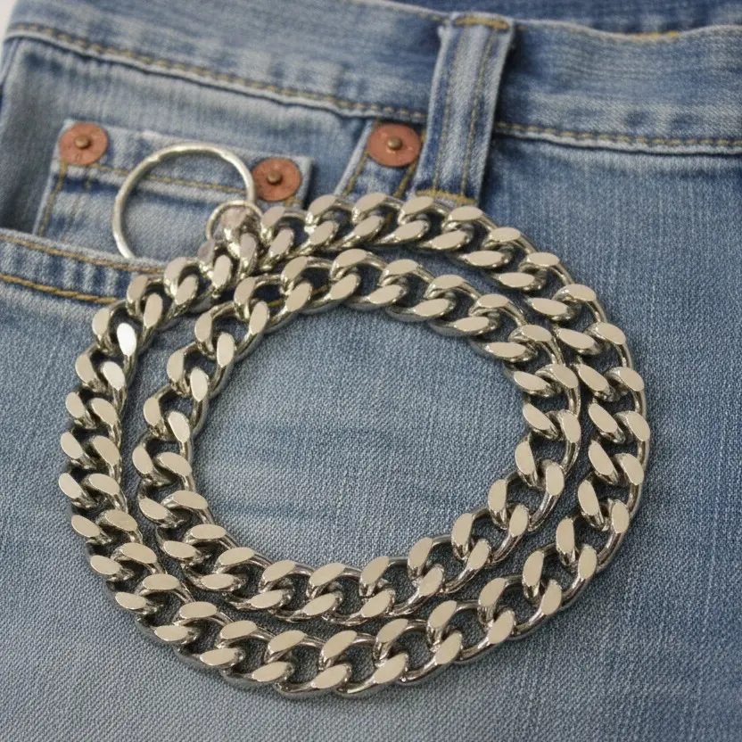 NEW Men's Silver 30" Long Metal Wallet Chain Chunky Curb Links Heavy Duty Biker Style Keychain for Jeans & Motorcycles
