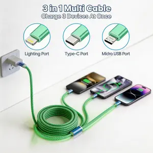 Racktodoor 47in 3-in-1 LED all in one cable durable data cable| USB-A to Type C, Micro, Lightning charger for iPhone 17 16, Samsung, Android |fast charger cord，mobile phone charger and sync cable