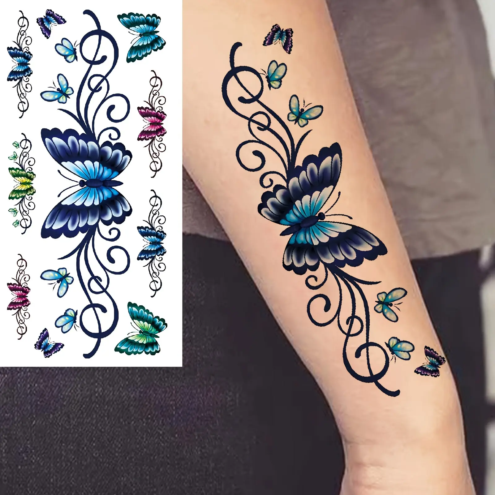 Realistic Butterfly Lace Sleeve Temporary Tattoos, 6 Sheets Long-Lasting Waterproof Stickers, Tattoo Art for Adults & Children, Beauty Body Art Decor, Realistic Temporary Tattoos