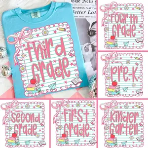 Comfort Colors Preppy Back to School, Preppy Grade, Girly Teacher Grade Star Lightning Bolt Checker Doodle T-shirt, Soft USA Printed Tee	
