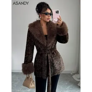 Design Women's leopard woven fur coat, autumn and winter fashion fit coat, fashion lady jacket, suitable for casual clothing