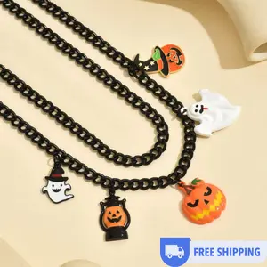 2pcs/set Scary pumpkin necklace and magic hat, fashionable, suitable for Halloween costume and atmosphere