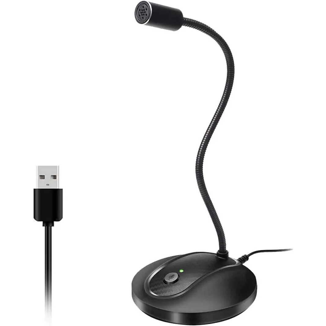 P-KCK010   USB Microphone, 360 Degree Adjustable Gooseneck Design, Mute Button & LED Indicator, Noise-Canceling Technology, Plug & Play, Compatible with Windows & MacOS Audio Metal
