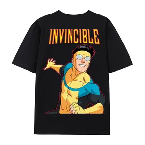 Superhero Graphic Oversized Tee | Bold Black Streetwear T-Shirt, Vibrant Yellow & Blue Print, Retro Comic Aesthetic, 100% Cotton for Men & Women
