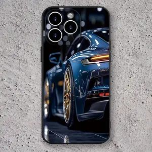 Blue running golden wheel pattern, anti drop and anti slip TPU all inclusive lens phone protective case, suitable for iPhone 17, 16, 15, 14, 13, 12, 11, XS X and other series models, can be given as a gift to friends or family