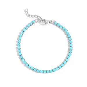 Stainless Steel Turquoise Rhinestone Tennis Chain Bracelet