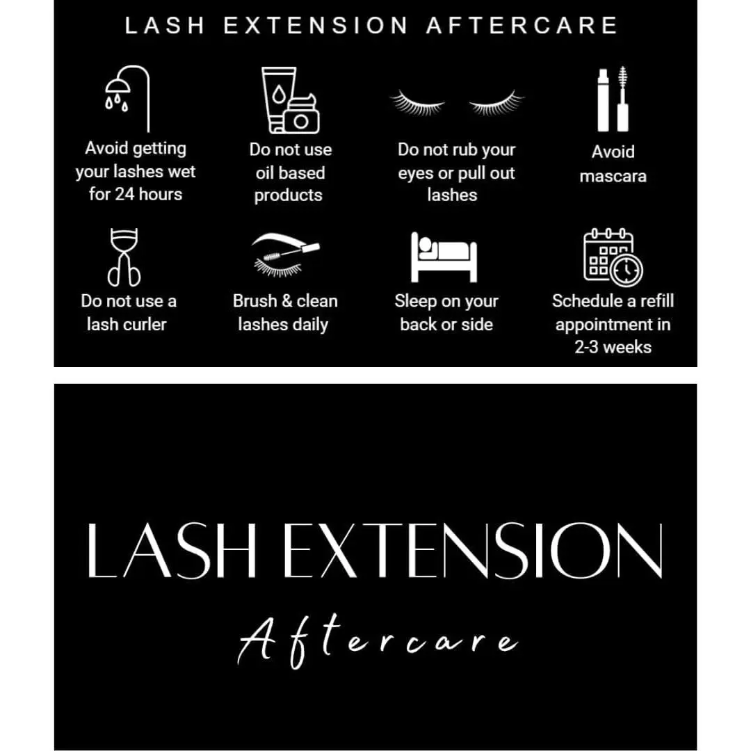 Lash Extension Aftercare Card | 50 Pack | Lash Aftercare Instruction Minimalist Cards Double Sided Size 3.5 x 2 inches Eye Lash Aftercare Kit for Clients with 2-3 Week Refill Instruction