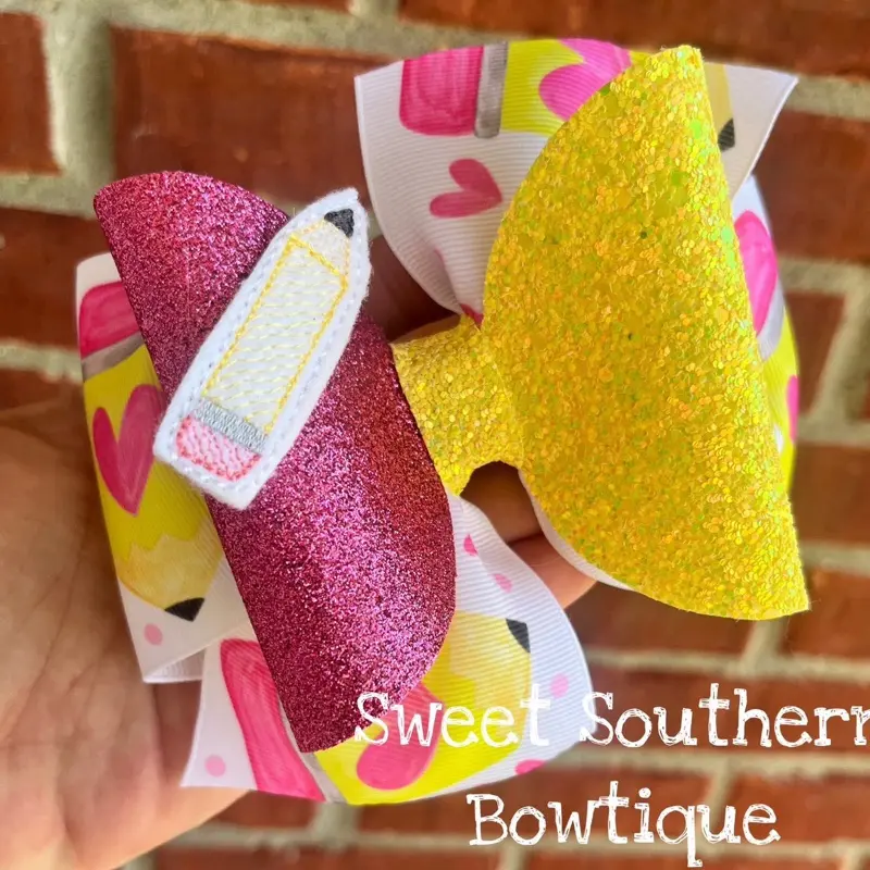 Glitter Pencil Pinwheel Hair Bow