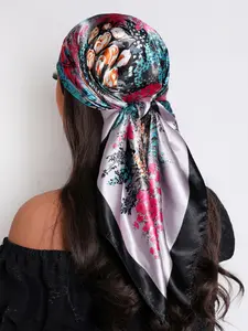Elegant Floral Print Scarf for Women, Versatile 35.4 Inch Square Head Wrap for Sleeping, Chic Boho Style Hair Accessory, Silk Feeling Scarf