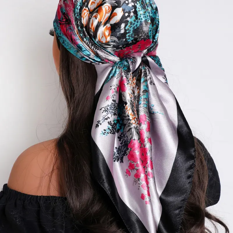 Elegant Floral Print Scarf for Women, Versatile Headscarf 35.4 Inch Square Head Wrap for Sleeping, Chic Boho Style Hair Accessory, Square Head Scarves