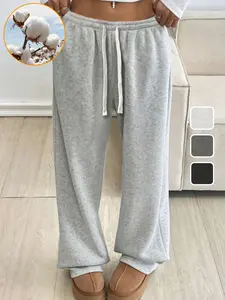 Women's Comfy All-Season Drawstring Waist Pants, Casual Loose Fitting Cotton Trousers, Women's Bottoms for Daily Life & Travel, Relaxed Fit