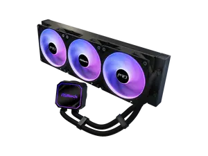 ASRock AIO PRO 360 ARGB 27mm radiator, ARGB waterblock, ARGB Hub-lighting fan, black version