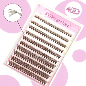 200 Pcs ,Brown color 40D, D Curl Eyelash Extensions, Natural Thin and Dense Design, Mixed Lengths 8-16mm, DIY Lash Clusters Natural Look & Wispy & Ultra Soft & Super Light  For Daily Life & Party & Music  Festival