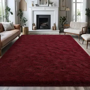 Burgundy Area Rugs for Living Room, Ultra Soft Fluffy Shag Rugs for Bedroom, Non-Slip Fuzzy Plush Rug Indoor Floor Carpet For Room, Dorms, Playroom, Modern Home Decor