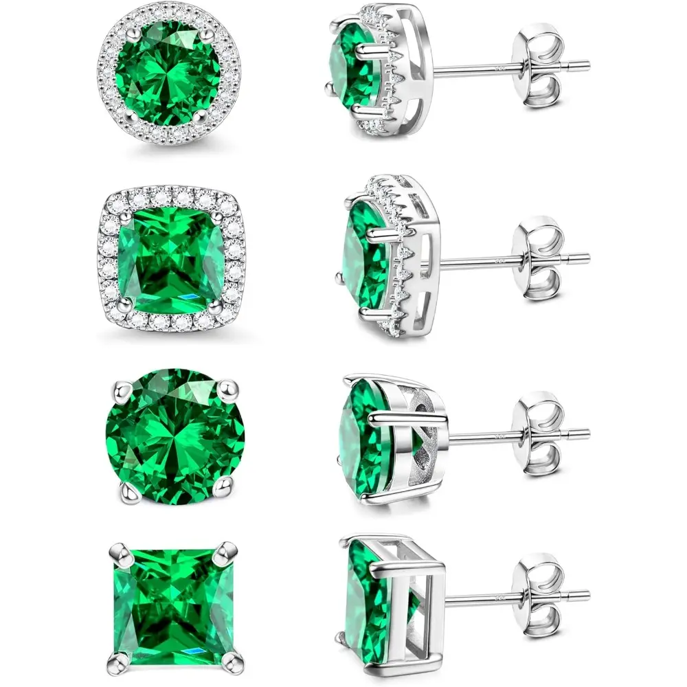 18K White Gold Plated - Emerald CZ