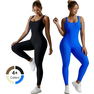 Womens Workout Rompers Jumpsuits Seamless Ribbed Yoga Gym One Piece Sleeveless Square Neck Tank Top Leggings Unitard Bodycon Compression Soft Elastic Womenswear Lightweight Lightweight Tracksuit