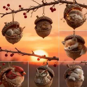 Acrylic Chestnut Squirrel Ornament, Hedgehog Decoration, Holiday Decor, Home Decor, Flat Print Hanging Piece, 2D Design