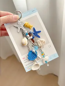 Ocean Wind Shell Starfish Beaded Bag Charm Keychain, Girls' Bag Accessory, Summer Vacation Long Dangle Pendant Decor，Pefect for Outlook