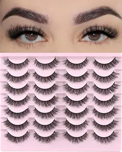 Natural Lashes Short Eyelashes Wispy False Mink Lash Pack 14 Pair Natural Look Fluffy Cat Eye Strip Eyelash Small Fake Lashes Full Pestañas Sets for MUA and Beginners Daily Makeup (F1 |   8-14mm)
