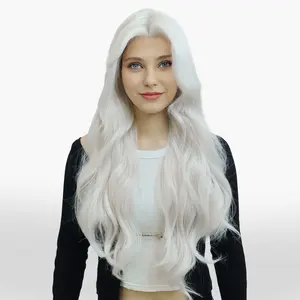 IMstyle Maggie Long Wavy Curtain bangs 13*4 lace Front wig platinum blonde 28inches-W215-CF244-C13X4