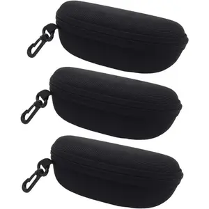3-Pack Polyester Black Hardshell Eyeglasses Box with Zipper and Hook, Elegant Glasses Cases for Men & Women