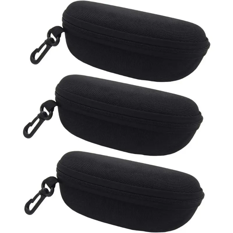 3-Pack Polyester Black Hardshell Eyeglasses Box with Zipper and Hook, Elegant Glasses Cases for Men & Women