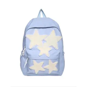 Unisex Preppy Style Star Patched Backpack, Casual Lightweight Large Capacity Backpack, Fashionable Classic Backpack for Daily, Travel, College Use