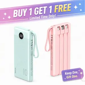 VRURC 10000mAh Fast Charging Power Bank 22.5W, All-in-One Portable Charger with 4 Built-in Cables, LED Display, USB-C Rechargeable, Travel Battery Pack for iPhone, Android, iPad  #Summervibes