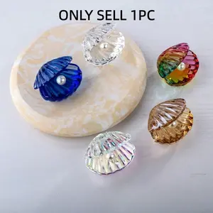 Colorful Crystal Shell Decorative Piece with Faux Pearl, Mini Glass Seashell Ornament, Ocean Theme Desk Decoration Gift