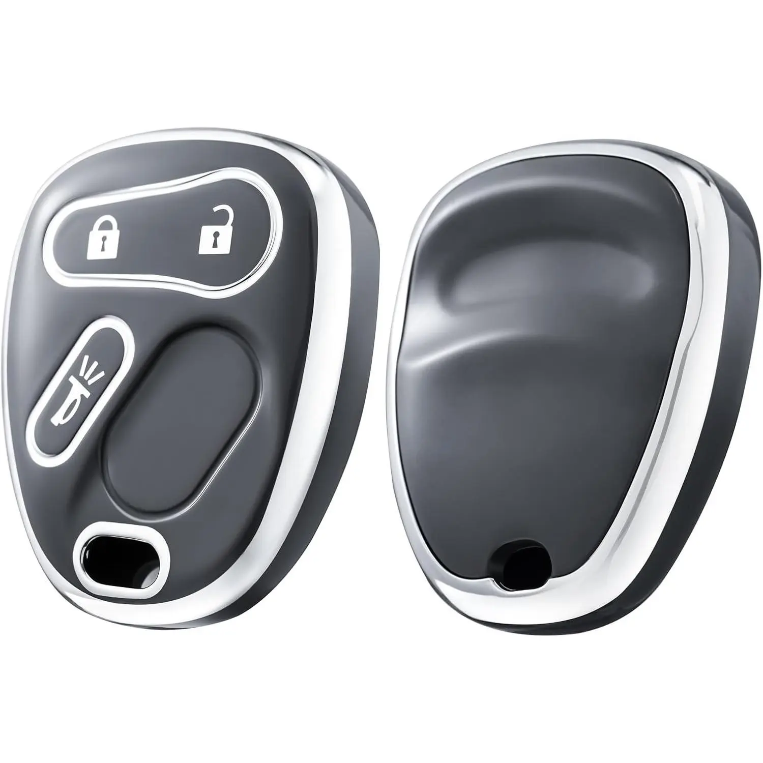 Protective Premium Soft Car Key Fob Cover for Chevy - Compatible with 2000-2007 Chevrolet Silverado, Avalanche, Equinox, Suburban, S10, Tahoe, Trailblazer, GMC Envoy, Sierra, Yukon, Buick Rainier (Gray)