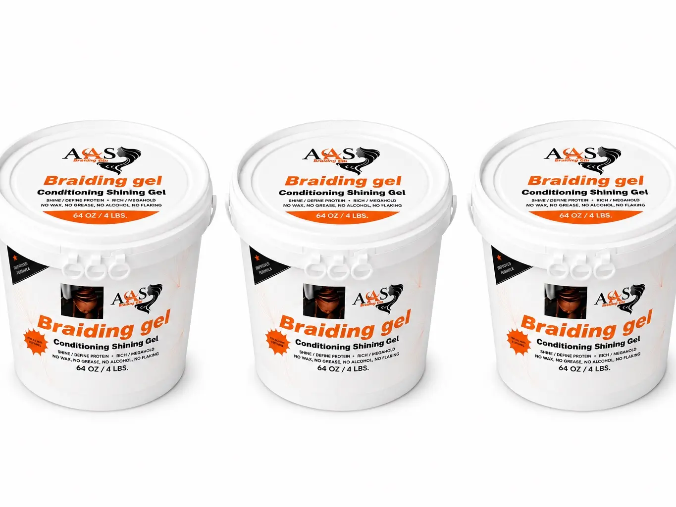 10%  Wholesale AAS Braiding Conditioning Shining Gel, Extreme Hold, Long Lasting, different sizes 64oz (Pack of 3)