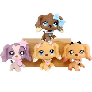 Mini Pet Shop, Indoor&outdoor Statues for lps Cocker Spaniel 575 748 960 1209 Mini Dog Pets Figurines,with Cute Bowknot Necklace Accessories,Collectable Imagination Little Pet and accessories,Best Birthday Halloween Christmas Gift, Collectible Figurines