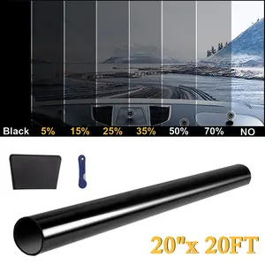 5%/15%/25%/35% VLT Uncut Black Window Tint Roll 20" x 20ft Privacy UV Heat Blocking Film for Car Home & Office Glass
