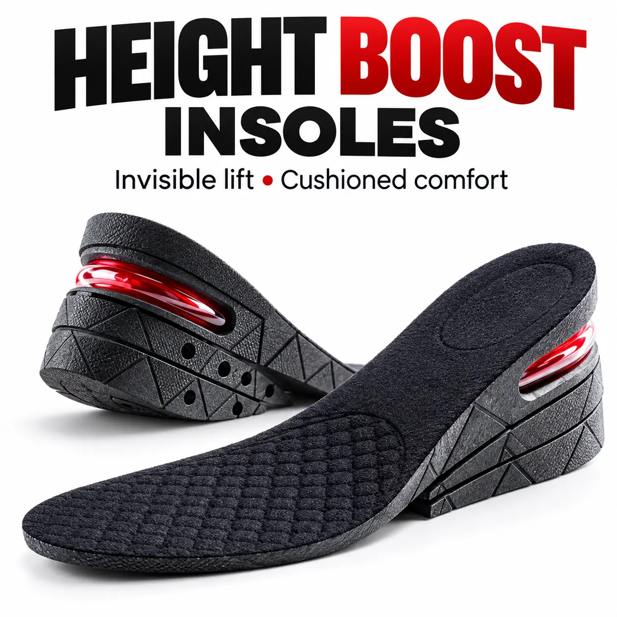 Adjustable Height Increase Insoles with Air Cushion, 3-Layer Invisible Shoe Lift Inserts for Men & Women