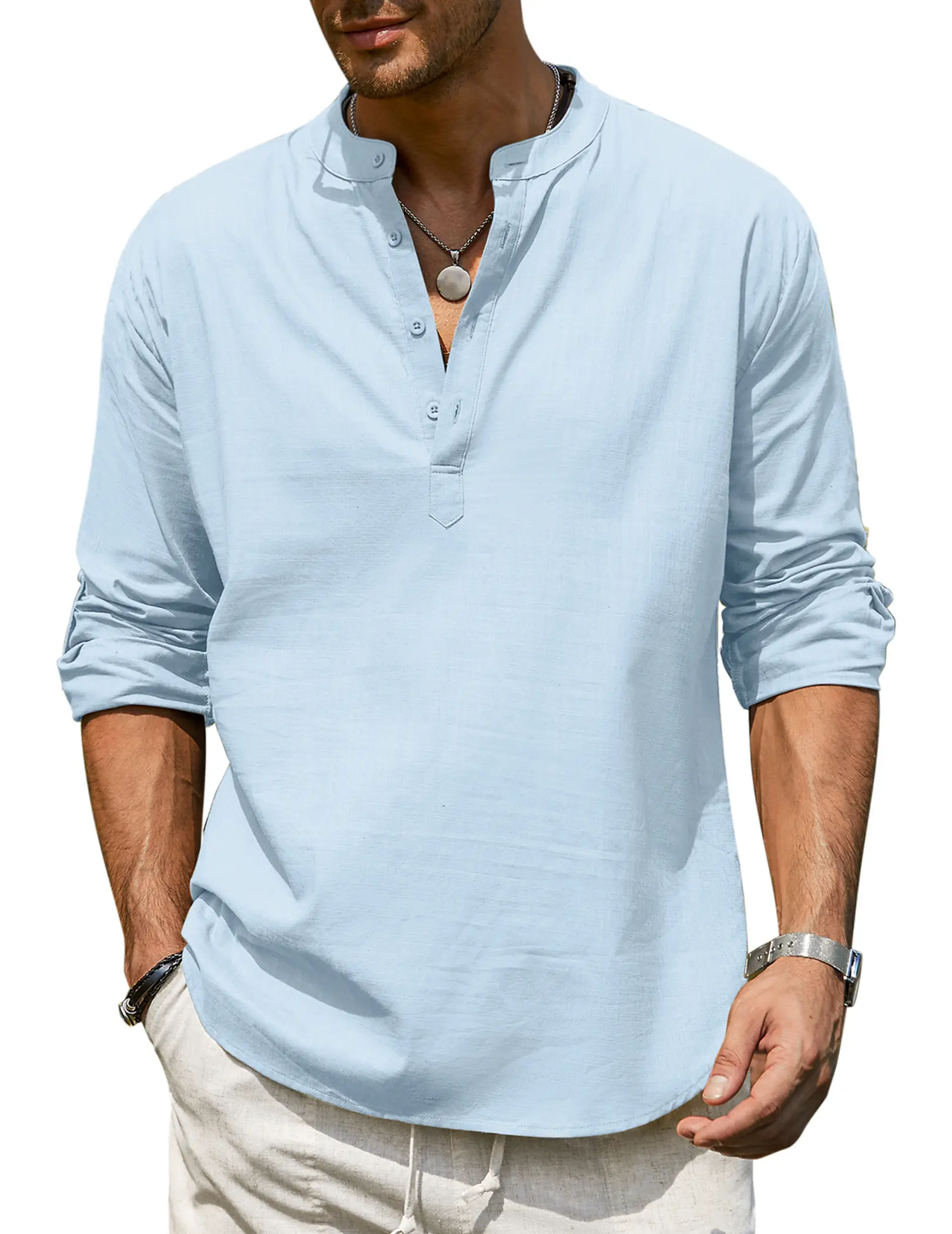 COOFANDY B Week Men's Cotton Linen Henley Shirt Long Sleeve Hippie Casual  Beach T Shirts Menswear Soft Beach Wear Breathable Vneck Fashion  Lightweight Stylish Slim Fitruns small  - TikTok Shop