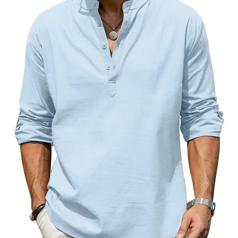 COOFANDY B Week Men's Cotton Linen Henley Shirt Long Sleeve Hippie Casual Beach T Shirts Menswear Soft Beach Wear Breathable Vneck Fashion Lightweight Stylish Slim Fit(runs small )