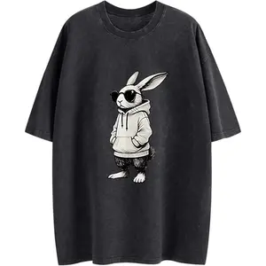 Casual Streetwear Style Men's T-Shirt Rabbit With Hoodie And Sunglasses Graphic Summer And Spring Wear Gift For Him
