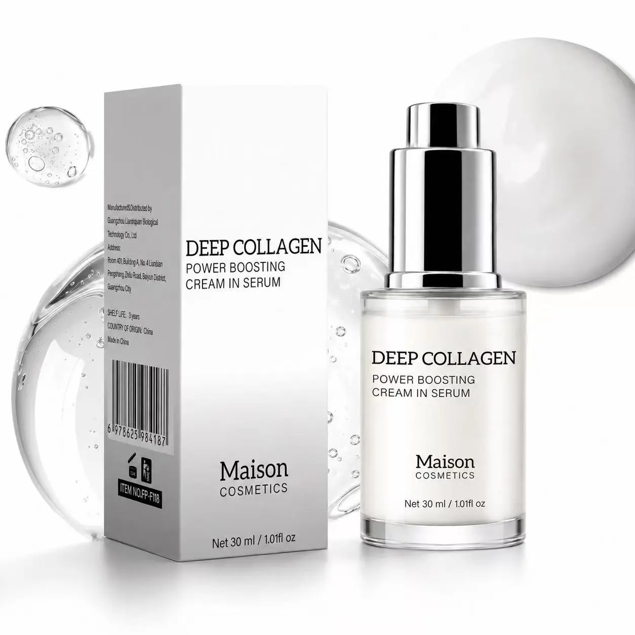 Maison Cosmetics Deep Collagen Volufiline Korean Skin Care Collagen Serum with Hydrolyzed Collagen, Sodium Hyaluronate & Vitamin E - Plumping, Firming & Instant Hydration for Mature Skin, Glow, 30 ml