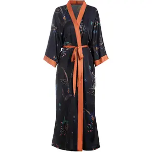 Long Soft Lightweight Silky Kimonos Robes for Women, Luxury Japanese Floral Womens Kimono Robe