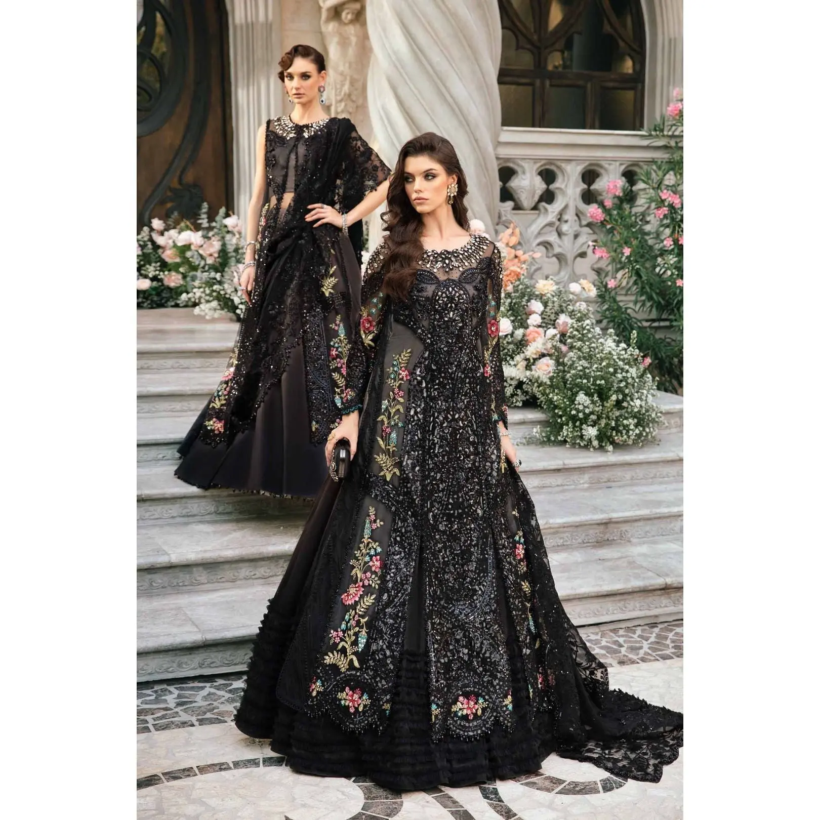 Embroidered Organza 3-Piece Suit with Diamante Embellishments & Four-Sided Patchwork Dupatta
