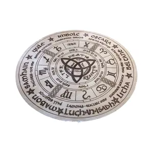 Wiccan Wheel Pendulum Board Crystal Grid Oak Wood with Celtic Knots and Astrological Symbols Design