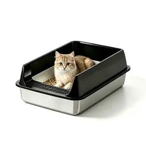 Stainless Steel Cat Litter Box, Large Open Litter Tray with High Sides & Litter Catcher, Non-Stick, Scratch Resistant, Easy to Clean, Odorless & Durable Cat Toilet for Large Cats & Multi-Cat Households