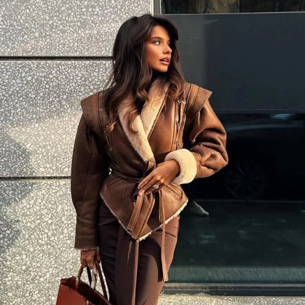 MNM | Plush Lapel Coat - Irregular Hem, Lace-up Elegance for Fall 2024