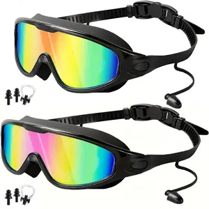 Gradient Lens Large-Frame Swimming Goggles with Ear Plugs & Nose Clip - Swimming Accessories, Full Protection, Wide View, HD Anti-Fog, UV Protection for Swimming, Diving & Water Sports