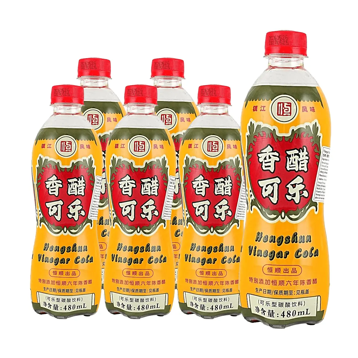 Hengshun Zhenjiang Aromatic Vinegar Cola 480ml x 6 Pack - Aged 6 Years, Authentic Chinese Flavor