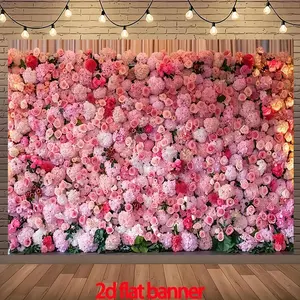 ​1pc Floral Backdrop Pink Flowers Green Leaves Spring Garden Design for Mothers Day Wedding Bridal Shower Birthday Photo Background