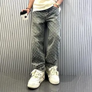 Jacquard Design Baggy Pants American Ins Retro Embroidered Printed Trousers Men's Hip Hop Jeans Wide Legs Streetwear Denim Menswear Y2K
