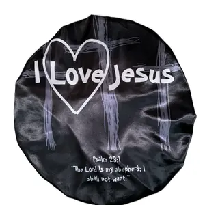 MNJ Premium Non Slip Satin Hair Bonnet Double Layer Satin Soft Band “I Love Jesus” Scriptures