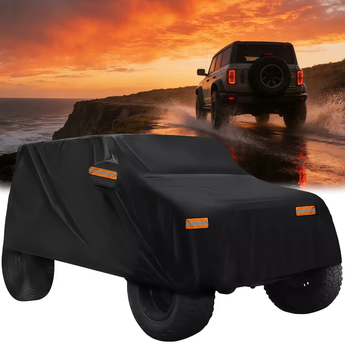 Waterproof Polyester Fabric Car Cover for 2021-2025 Ford Bronco 2 Door, Water Resistant UV-Proof Outdoor Protection, Driver Side Zipper Opening, Universal Fit Black Car Covers & Shelters, Uv-Proof Car Covers & Shelters